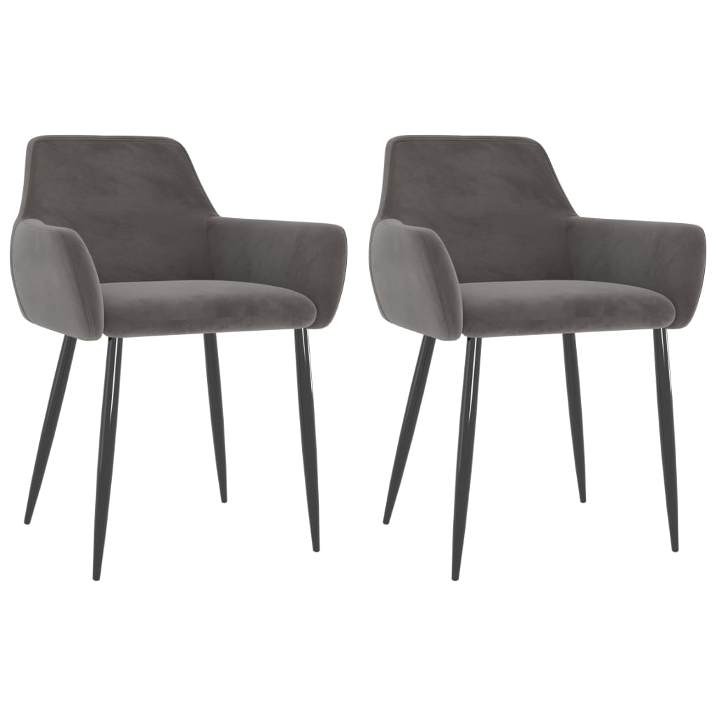 Dining Chair Set of 2 Dark Grey Velvet (100% polyester), Metal