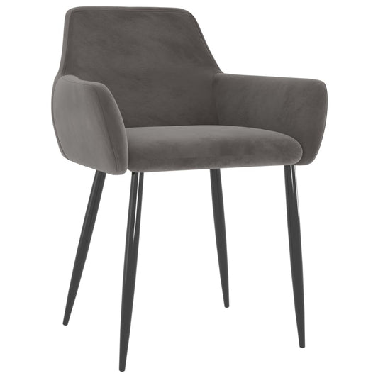 Dining Chair Set of 2 Dark Grey Velvet (100% polyester), Metal
