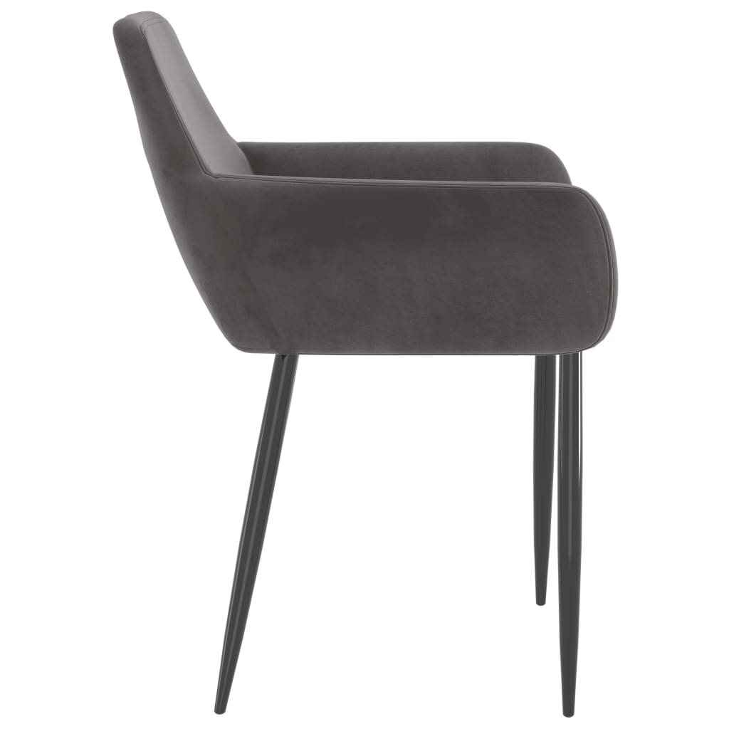 Dining Chair Set of 2 Dark Grey Velvet (100% polyester), Metal