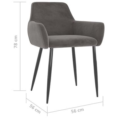 Dining Chair Set of 2 Dark Grey Velvet (100% polyester), Metal