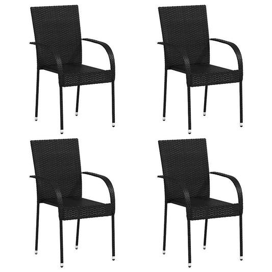 Dining Chair Set of 4 Black PE rattan, powder-coated steel