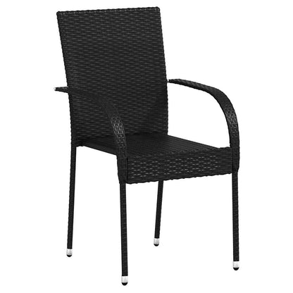 Dining Chair Set of 4 Black PE rattan, powder-coated steel