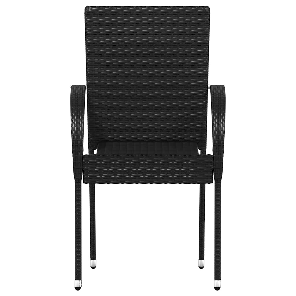 Dining Chair Set of 4 Black PE rattan, powder-coated steel