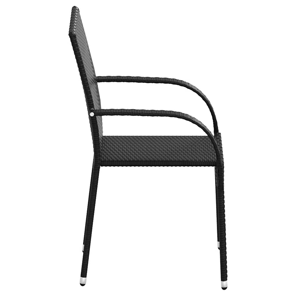 Dining Chair Set of 4 Black PE rattan, powder-coated steel