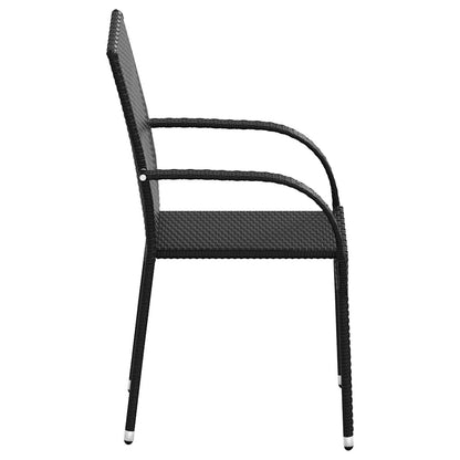 Dining Chair Set of 4 Black PE rattan, powder-coated steel