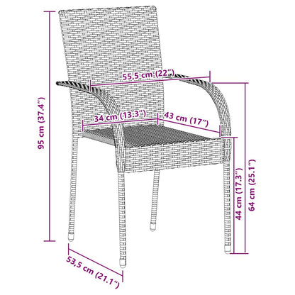 Dining Chair Set of 4 Black PE rattan, powder-coated steel