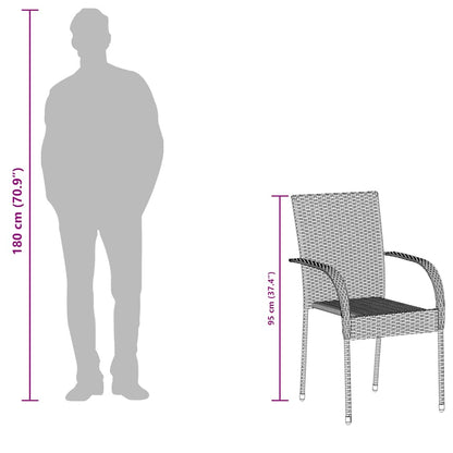Dining Chair Set of 4 Black PE rattan, powder-coated steel