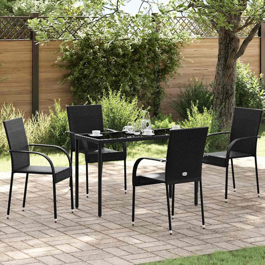 Dining Chair Set of 4 Black PE rattan, powder-coated steel