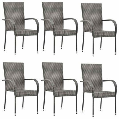 Dining Chair Set of 6 Grey PE rattan, powder-coated steel