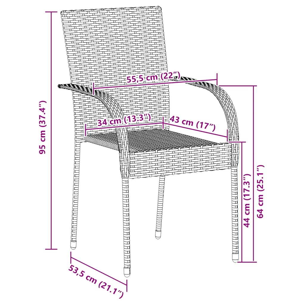 Dining Chair Set of 6 Grey PE rattan, powder-coated steel