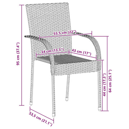 Dining Chair Set of 6 Grey PE rattan, powder-coated steel