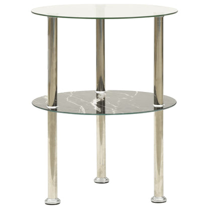 Side Table Transparent and Black Marble Tempered glass Small
