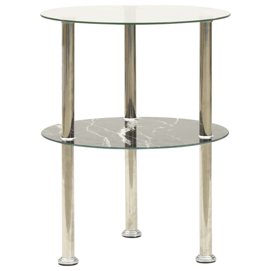 Side Table Transparent and Black Marble Tempered glass Small
