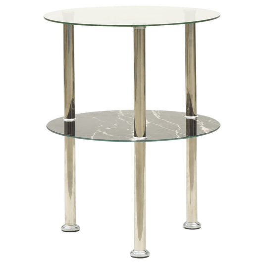 Side Table Transparent and Black Marble Tempered glass Small