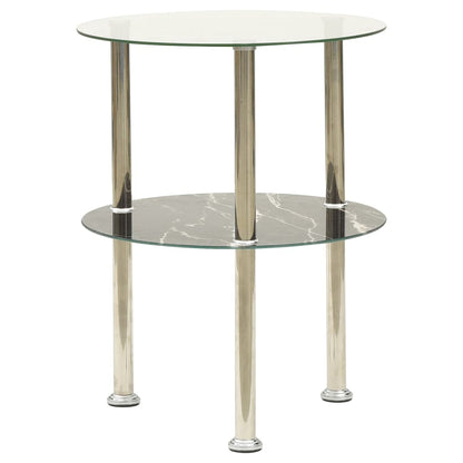 Side Table Transparent and Black Marble Tempered glass Small