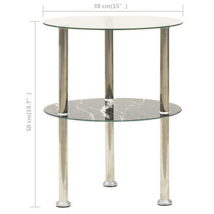 Side Table Transparent and Black Marble Tempered glass Small