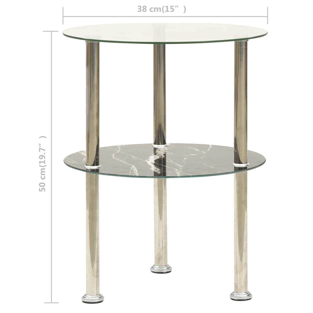 Side Table Transparent and Black Marble Tempered glass Small