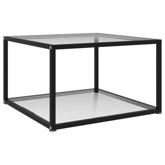 Coffee Table Transparent, Black Tempered Glass, Powder-Coated Steel