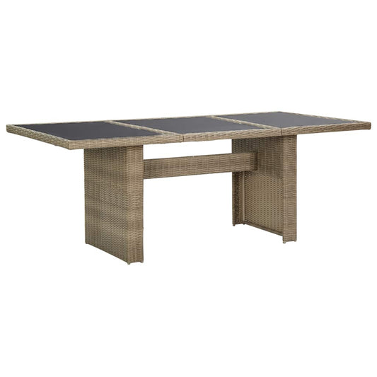 Dining Table Brown and Black PE Rattan, Glass, Powder-Coated Steel