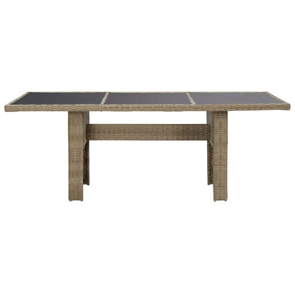 Dining Table Brown and Black PE Rattan, Glass, Powder-Coated Steel