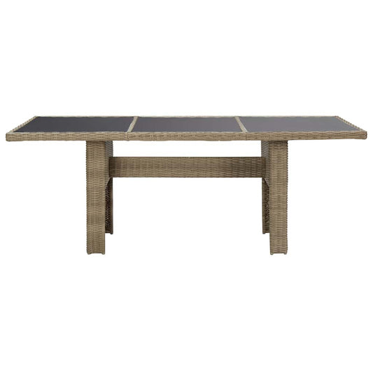 Dining Table Brown and Black PE Rattan, Glass, Powder-Coated Steel