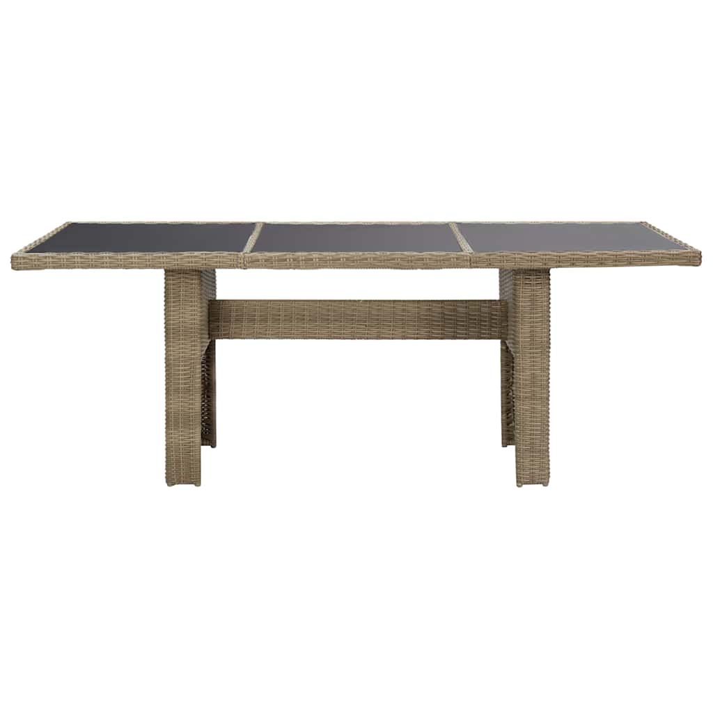 Dining Table Brown and Black PE Rattan, Glass, Powder-Coated Steel