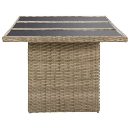 Dining Table Brown and Black PE Rattan, Glass, Powder-Coated Steel