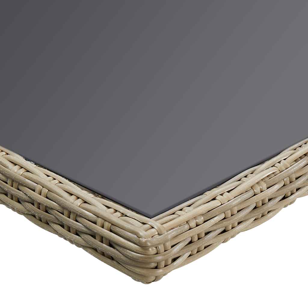 Dining Table Brown and Black PE Rattan, Glass, Powder-Coated Steel
