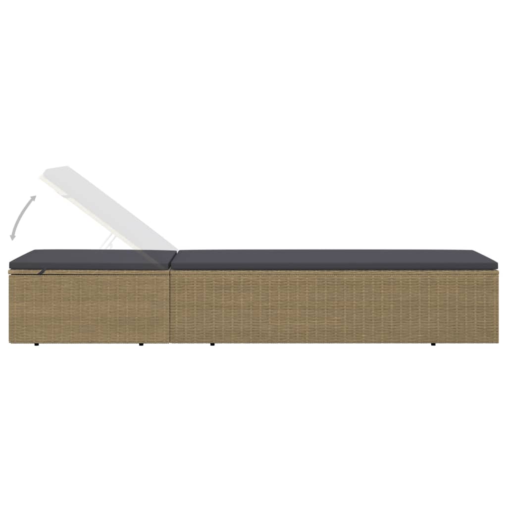 Sunlounger Brown and Dark Grey PE rattan Standard Foldable