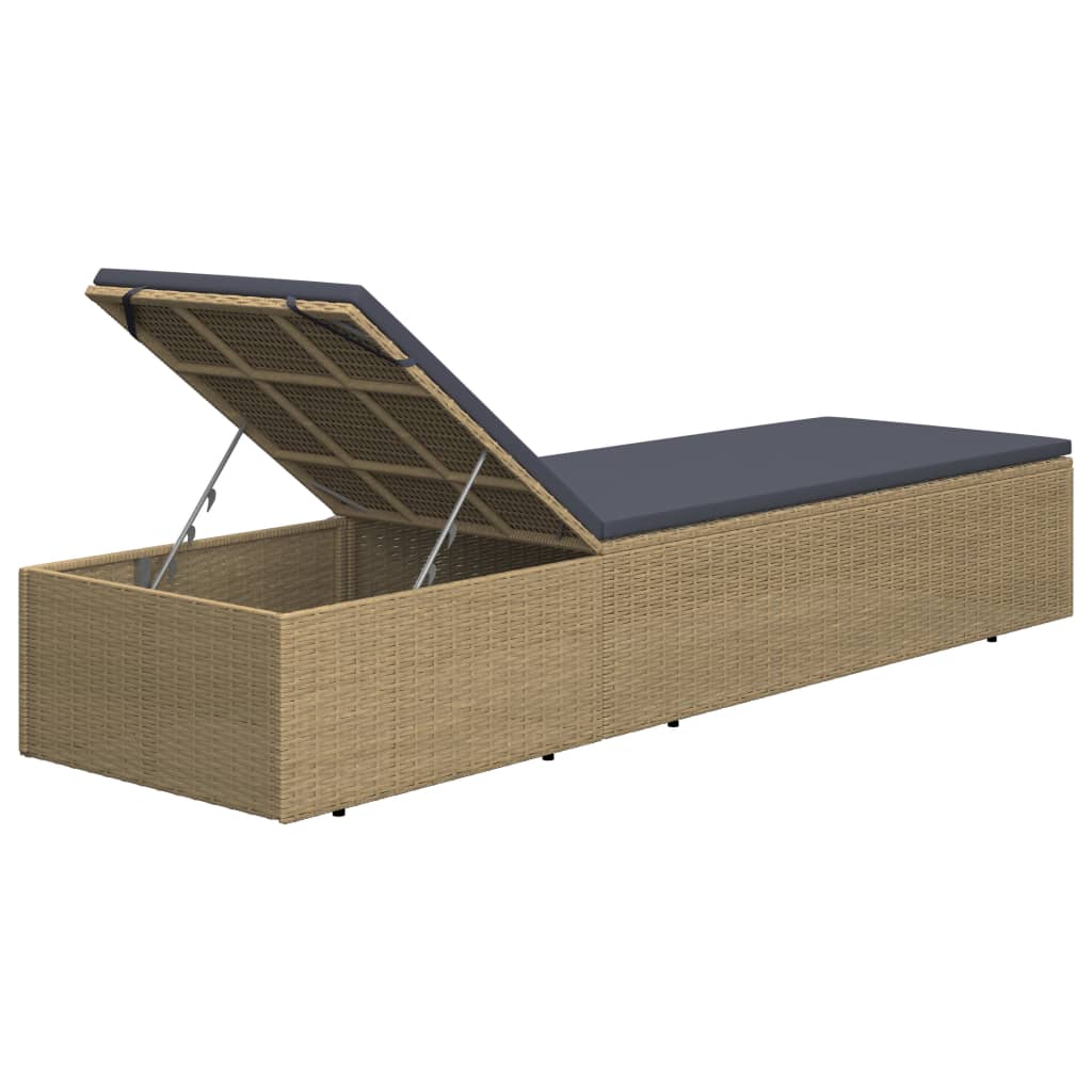 Sunlounger Brown and Dark Grey PE rattan Standard Foldable