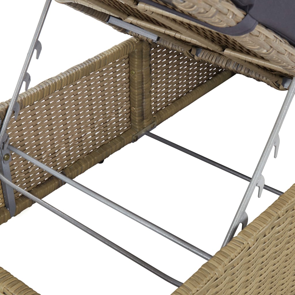 Sunlounger Brown and Dark Grey PE rattan Standard Foldable