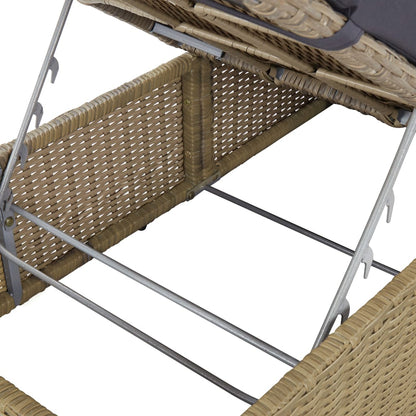 Sunlounger Brown and Dark Grey PE rattan Standard Foldable