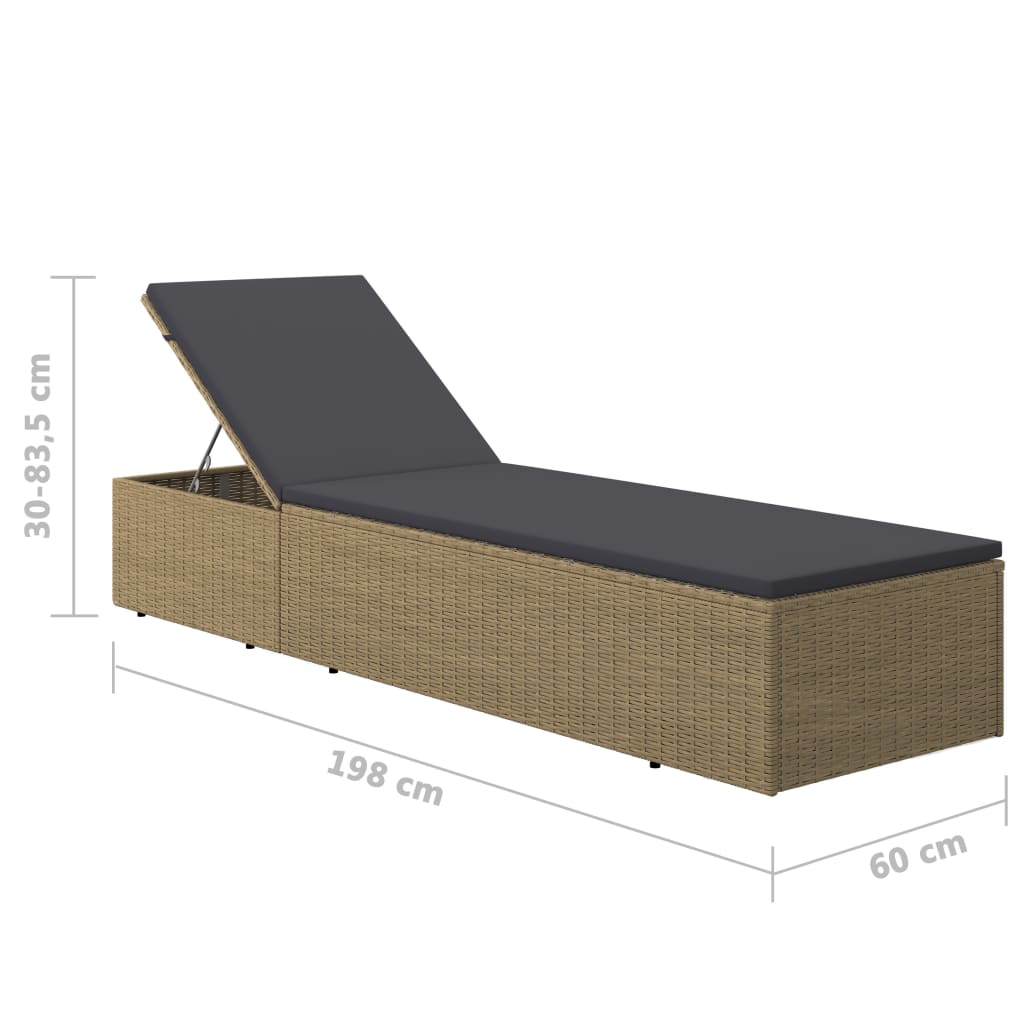 Sunlounger Brown and Dark Grey PE rattan Standard Foldable