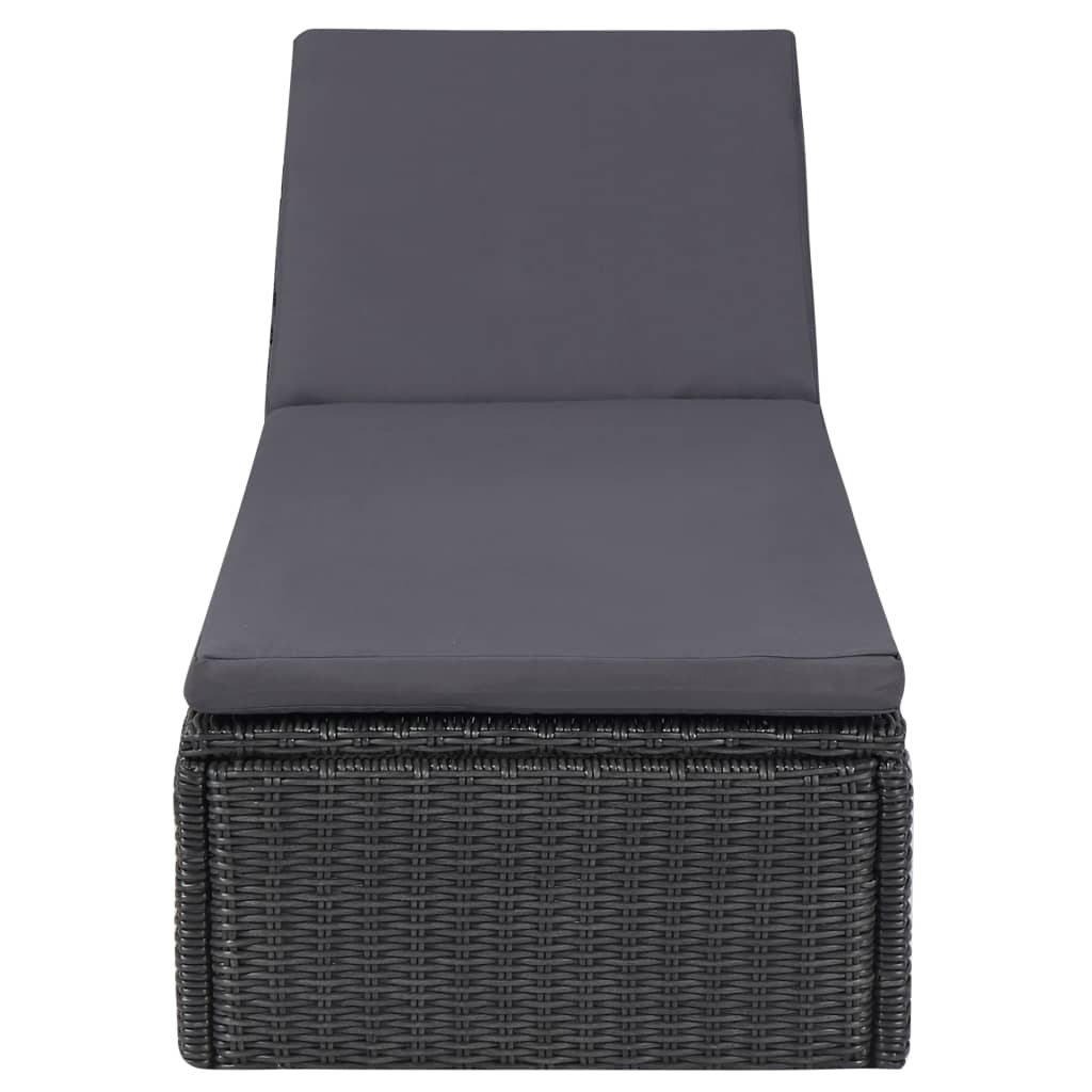 Sunlounger Black and Dark Gray PE Rattan 77.9 x 23.6 x 32.9 in