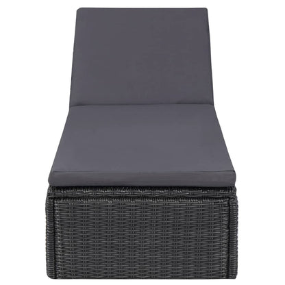 Sunlounger Black and Dark Gray PE Rattan 77.9 x 23.6 x 32.9 in
