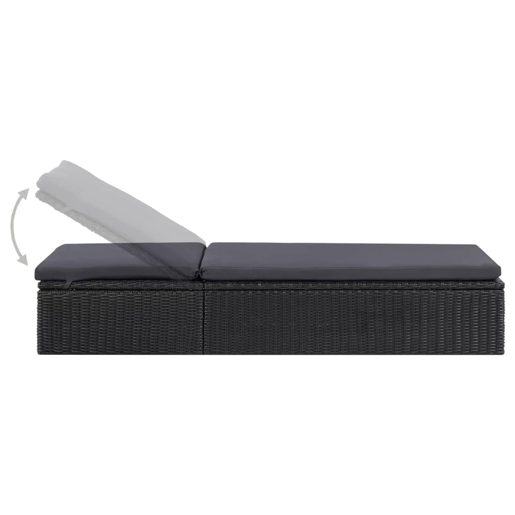 Sunlounger Black and Dark Gray PE Rattan 77.9 x 23.6 x 32.9 in
