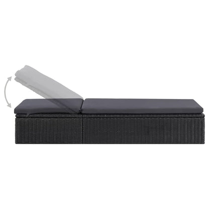 Sunlounger Black and Dark Gray PE Rattan 77.9 x 23.6 x 32.9 in