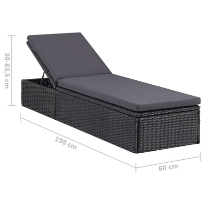 Sunlounger Black and Dark Gray PE Rattan 77.9 x 23.6 x 32.9 in