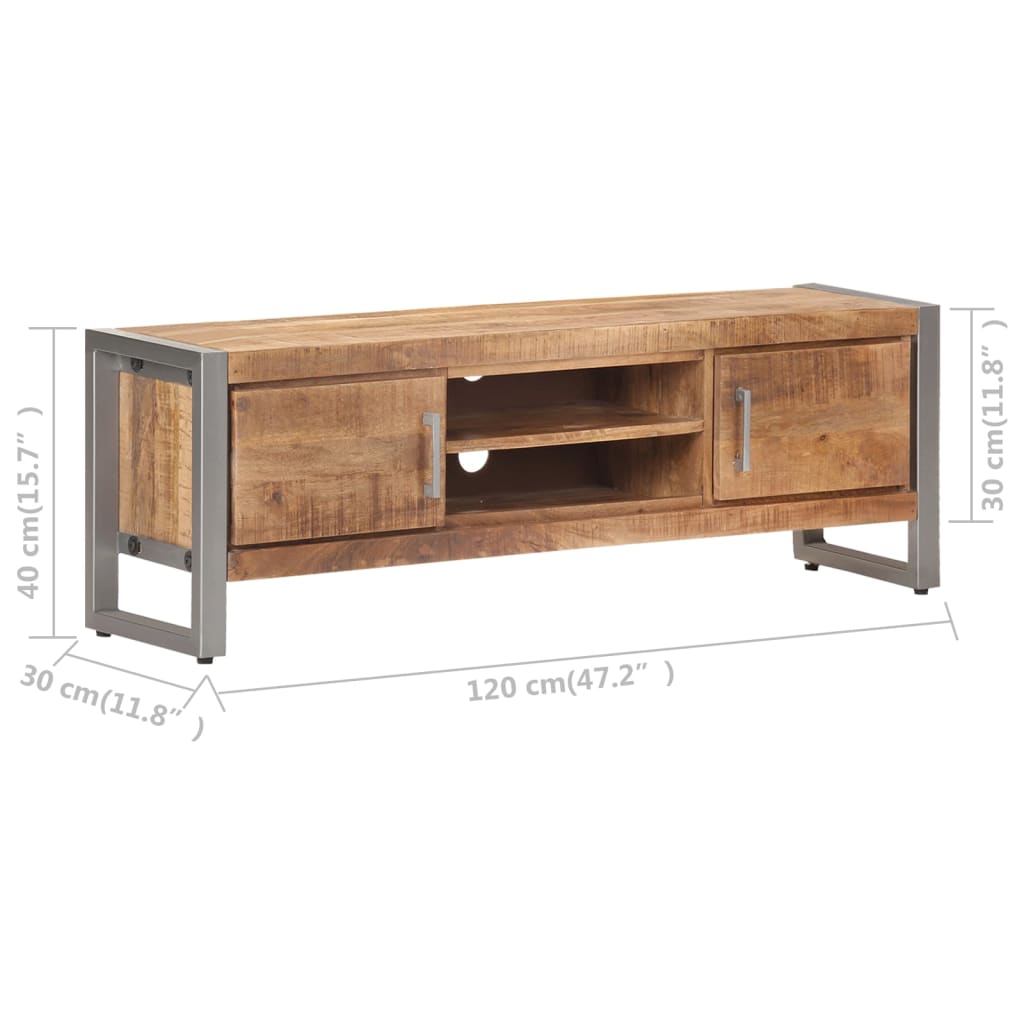 TV Cabinet Natural Mango Wood Rough Mango Wood, Iron