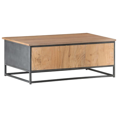 Coffee Table Gray Solid Acacia wood, glass, powder-coated steel