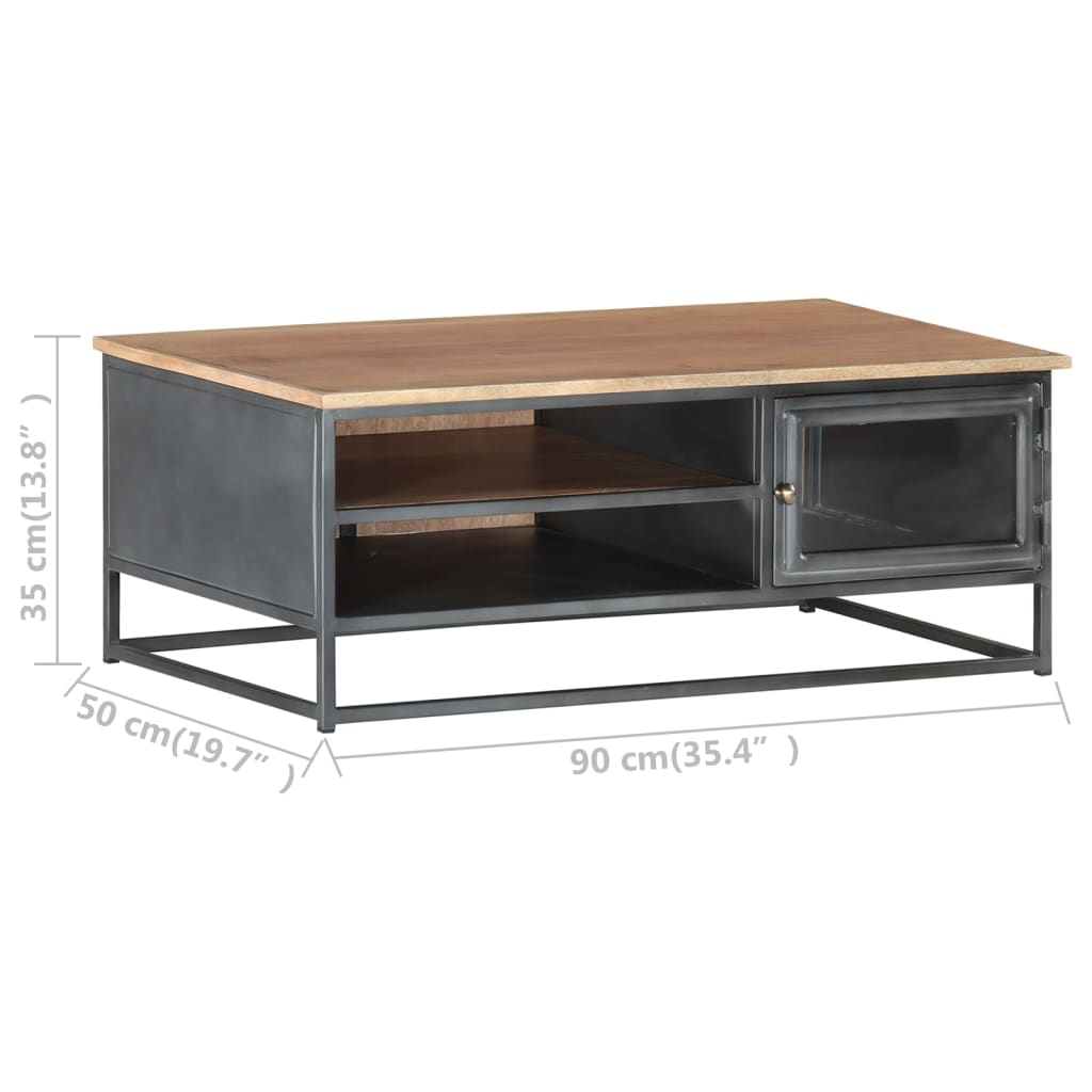 Coffee Table Gray Solid Acacia wood, glass, powder-coated steel