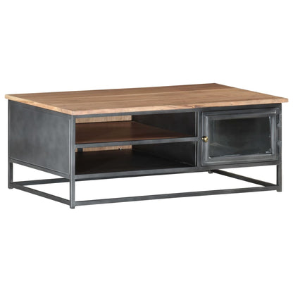 Coffee Table Gray Solid Acacia wood, glass, powder-coated steel