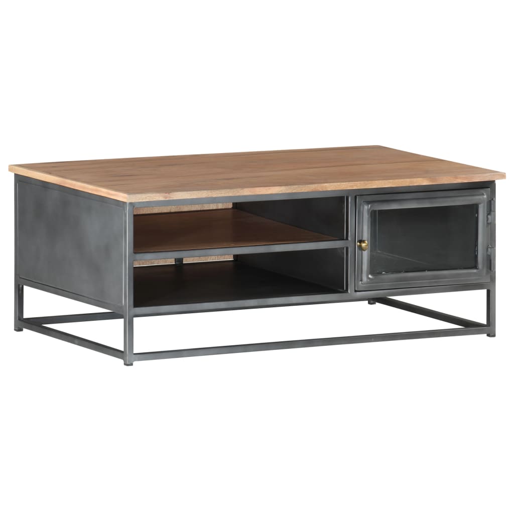 Coffee Table Gray Solid Acacia wood, glass, powder-coated steel