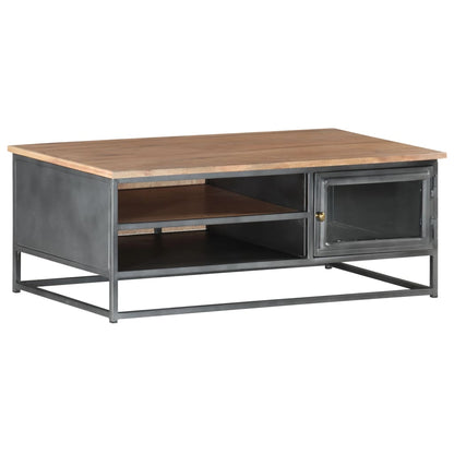 Coffee Table Gray Solid Acacia wood, glass, powder-coated steel