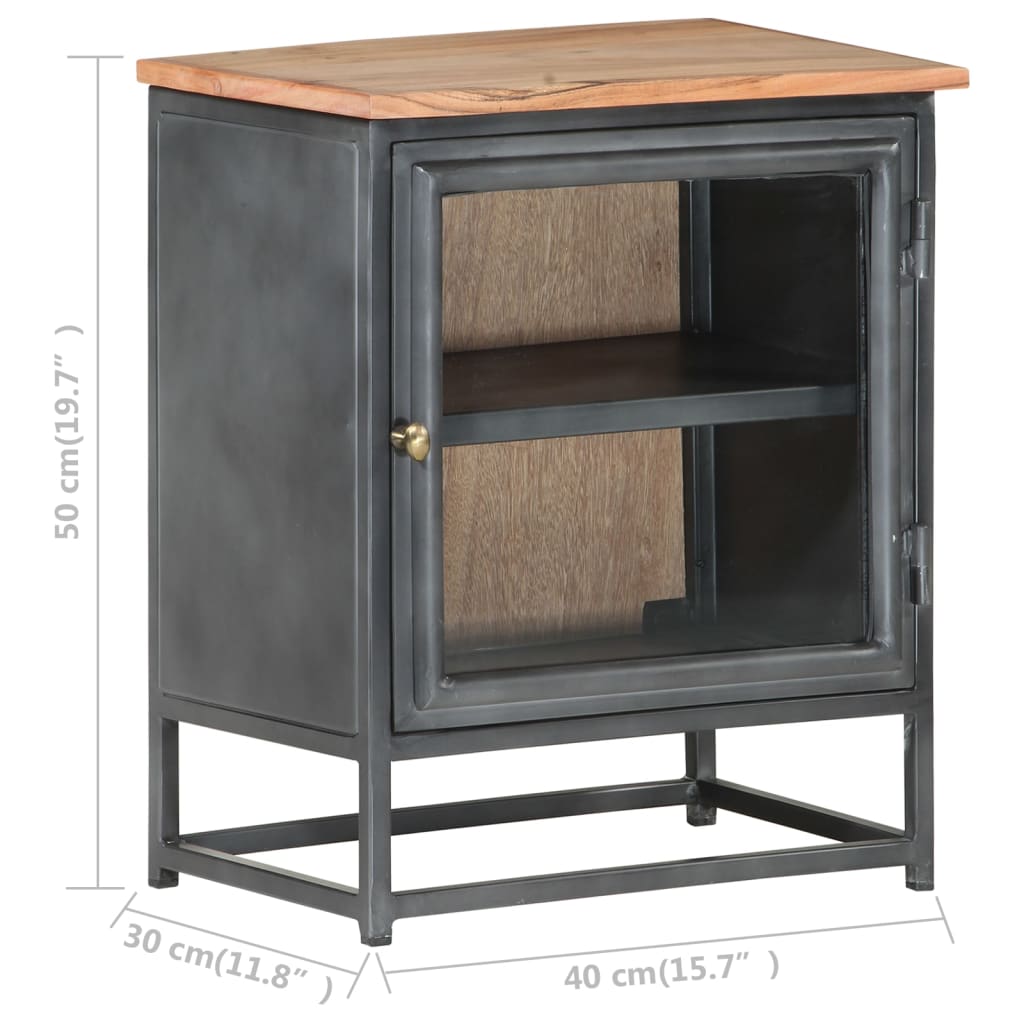 Bedside Cabinet Grey Solid acacia wood, glass, steel Medium