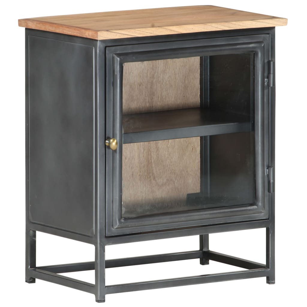 Bedside Cabinet Grey Solid acacia wood, glass, steel Medium