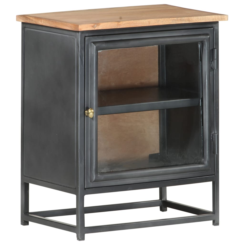 Bedside Cabinet Grey Solid acacia wood, glass, steel Medium