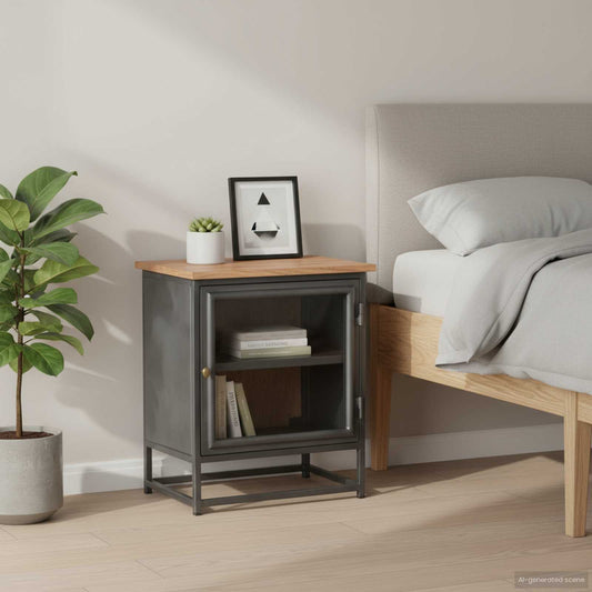 Bedside Cabinet Grey Solid acacia wood, glass, steel Medium