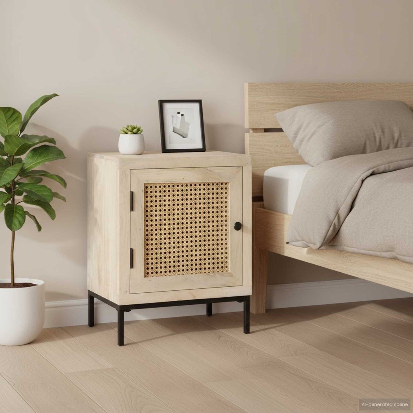 Bedside Cabinet Bleached Mango Wood Solid Mango Wood