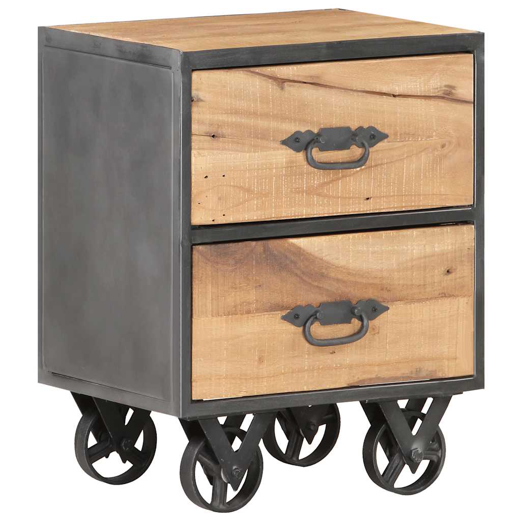 Bedside Cabinet Natural wood, Grey Solid reclaimed wood, Steel